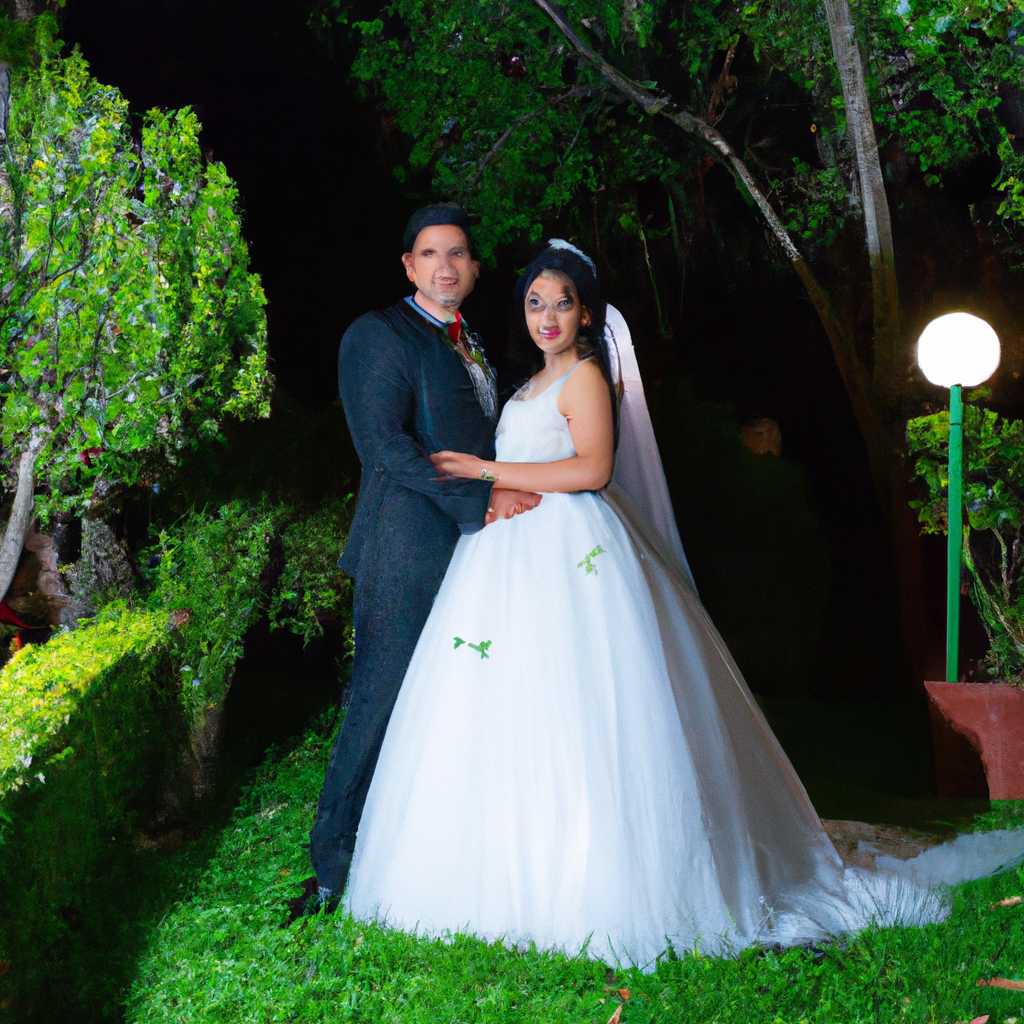 Boda generada en exteriores con luz dorada
